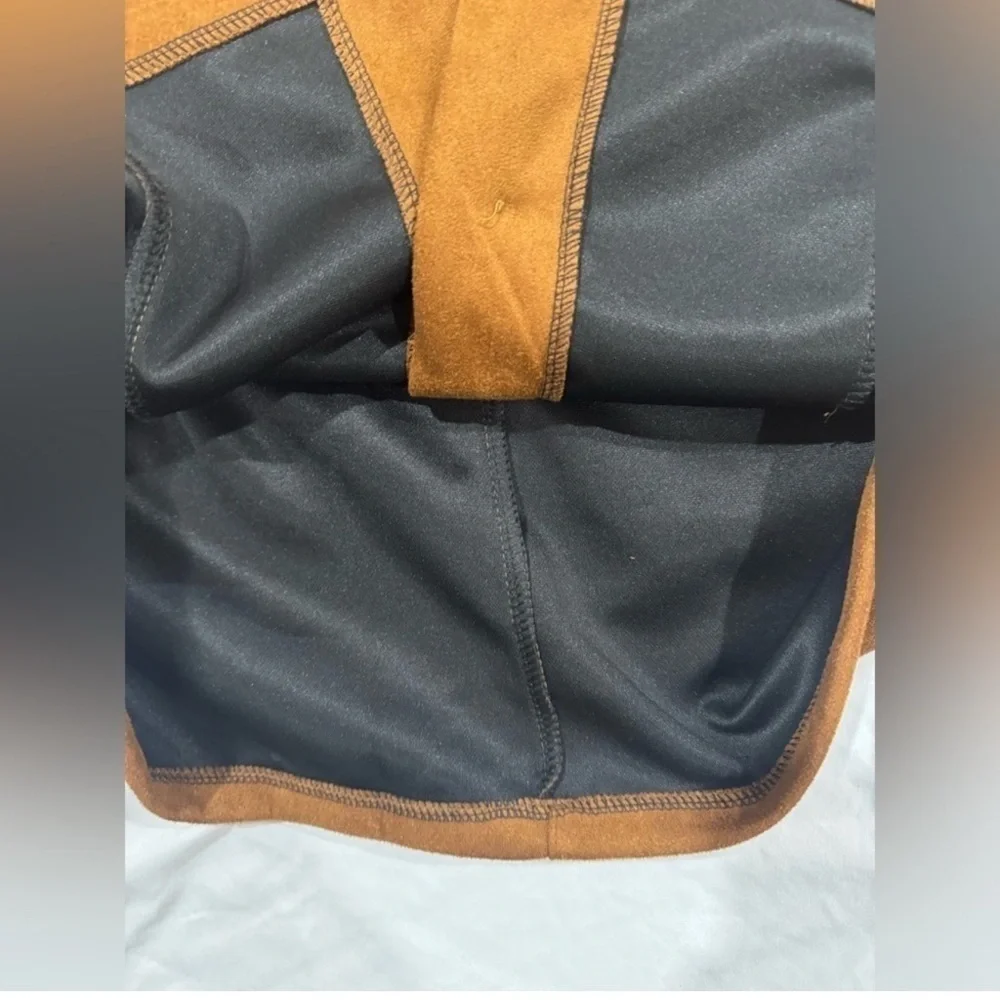Brown Faux Suede Mini Skirt Gold Button Front Y2K Preppy Western Medium